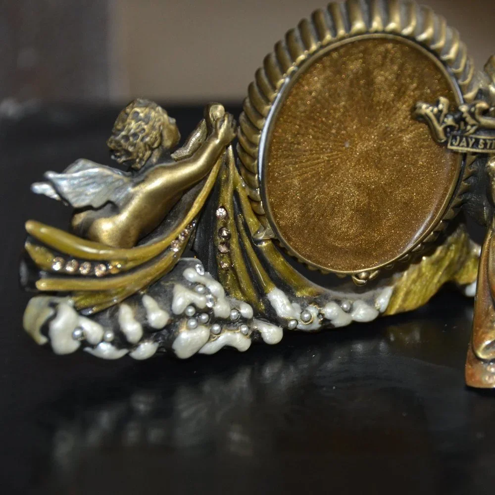 RARE JAY STRONGWATER ART DECO HOLIDAY ANGEL CHERUB CRYSTAL ENAMEL DOUBLE FRAME